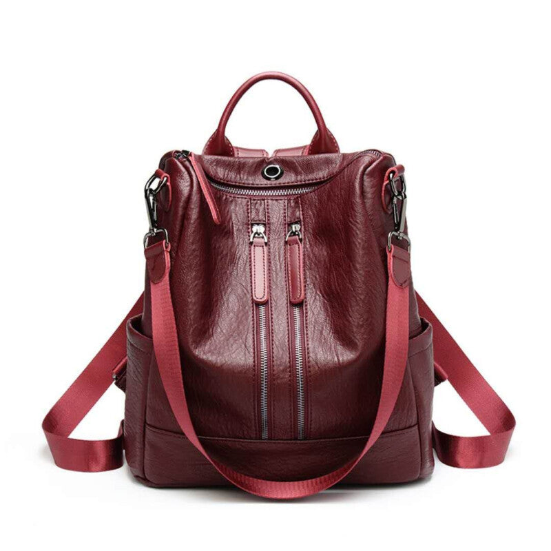 Fashionable Womens Leather Travel Bag - Red Wine