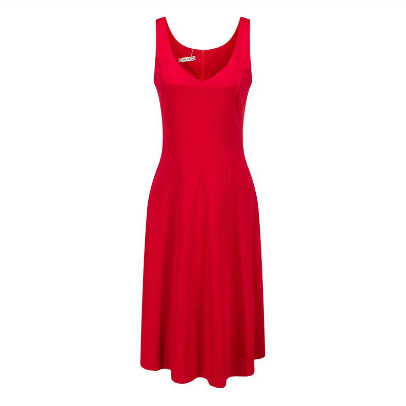 Sleeveless Waist-Wide Floor-Length Dress - Red