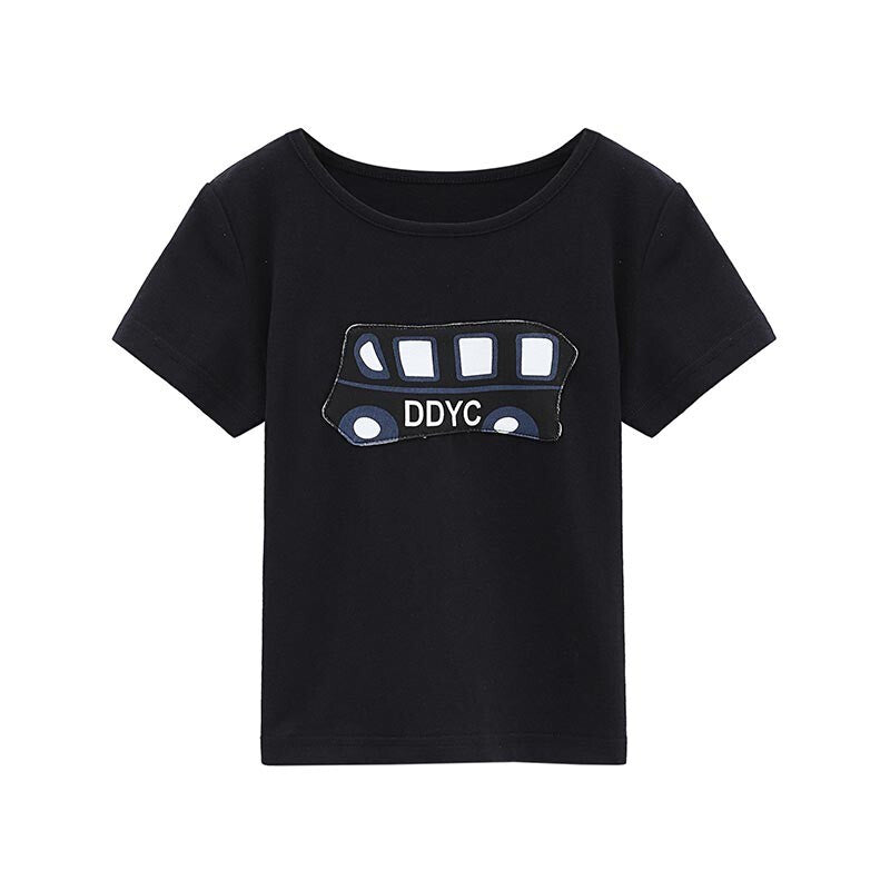 Summer Cartoon Print T-Shirt - Black