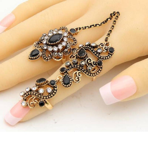 Vintage Premium Flower Turkish Ring - Black
