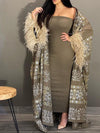 Loose pattern printed fringe sleeve cardigan abaya