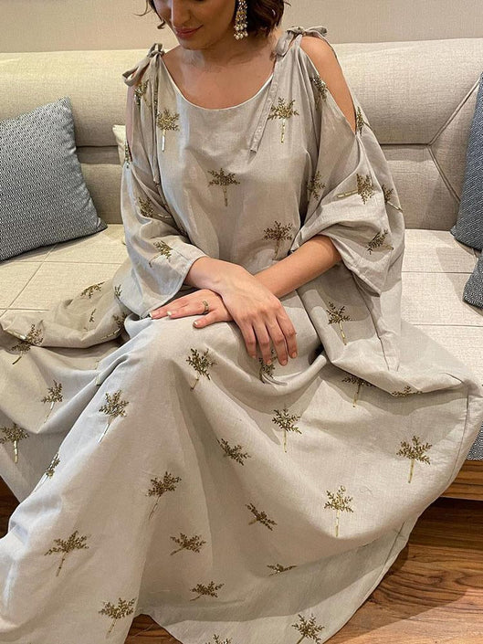 Strappy shoulder belt batwing sleeve maxi dress