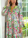 Floral Pattern Lapel Collar Long Sleeve Elegant Kaftan