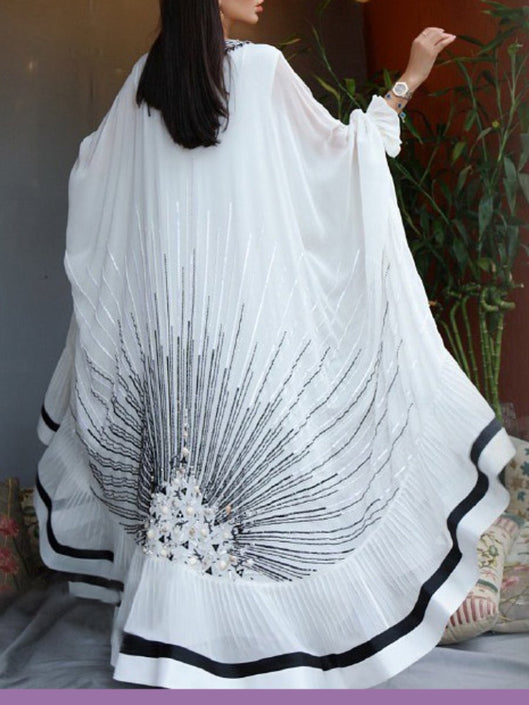 فستان شيفون طويل الأكمام المطبوع أسود