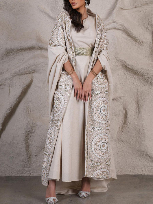 Folk Pattern Sleeveless Dress and Outerwear Set