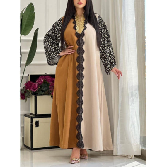 Floral printed sleeve lace design women dress