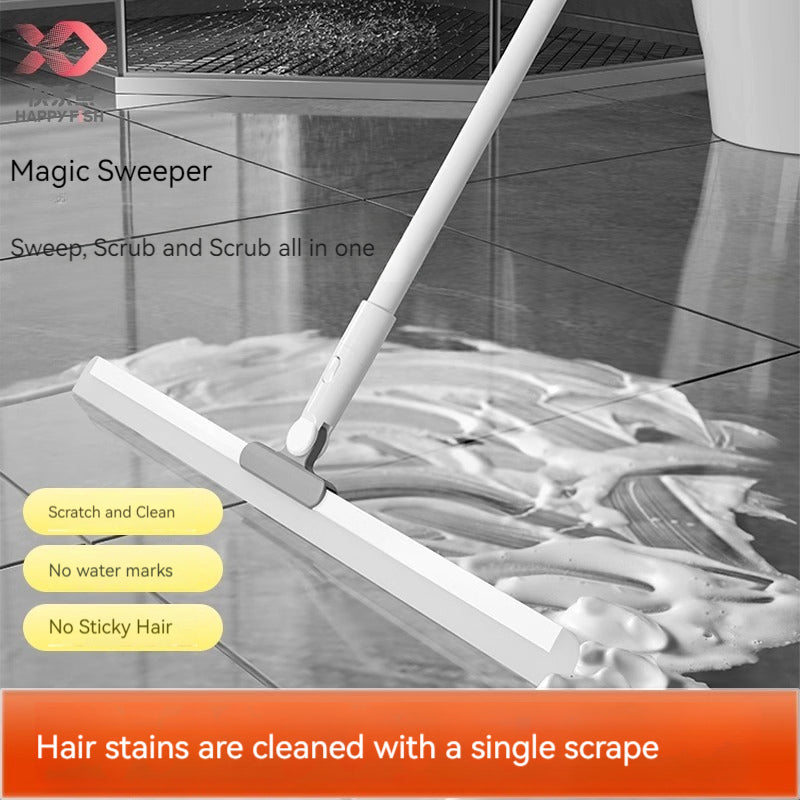 KT-12-08-006 مكنسة هابي فيش السحرية، مكشطة أرضية سيليكون منزلية، كنس أرضية الحمام، مرحاض مزدوج الأغراض، كشط إلهي 