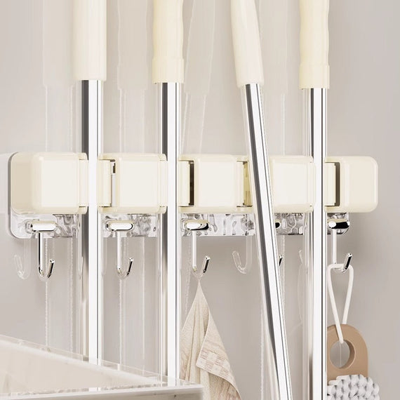 KT-12-08-004 مشبك حائط ممسحة، رف معلق على رف الحمام متعدد الوظائف، خلف باب الحمام، حامل مكنسة سهل الارتداء، حامل ممسحة - قطعتين 