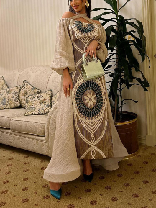 Bohemian Print Off The Shoulder Elegant Kaftan