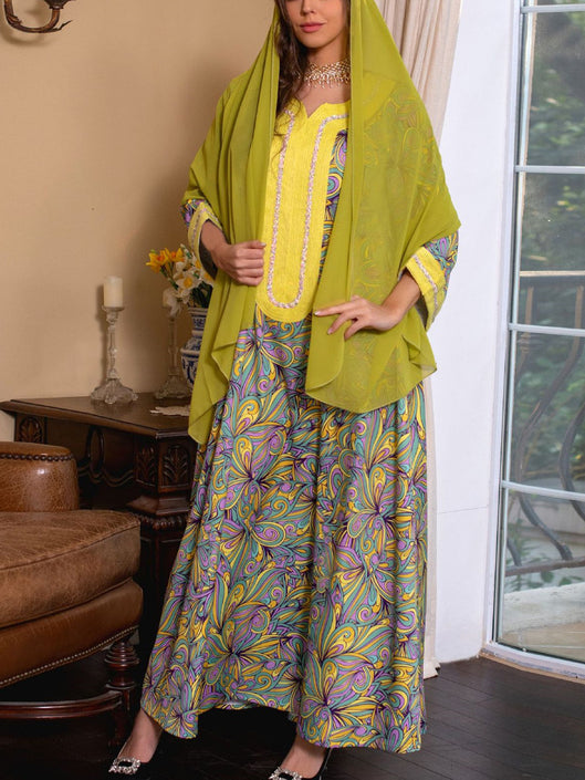 Arabian Embroidered Long-sleeved Kaftan