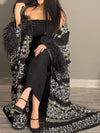 Loose pattern printed fringe sleeve cardigan abaya