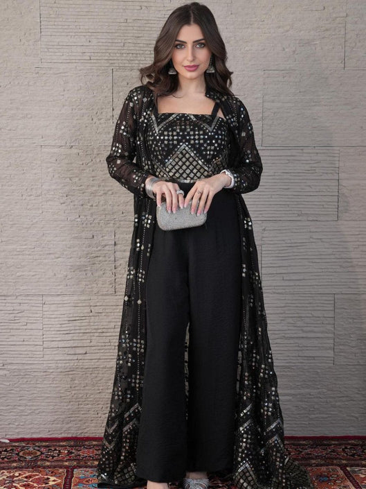 Sequins Grid Print Shoulder Strap Jumpsuit and Outerwear