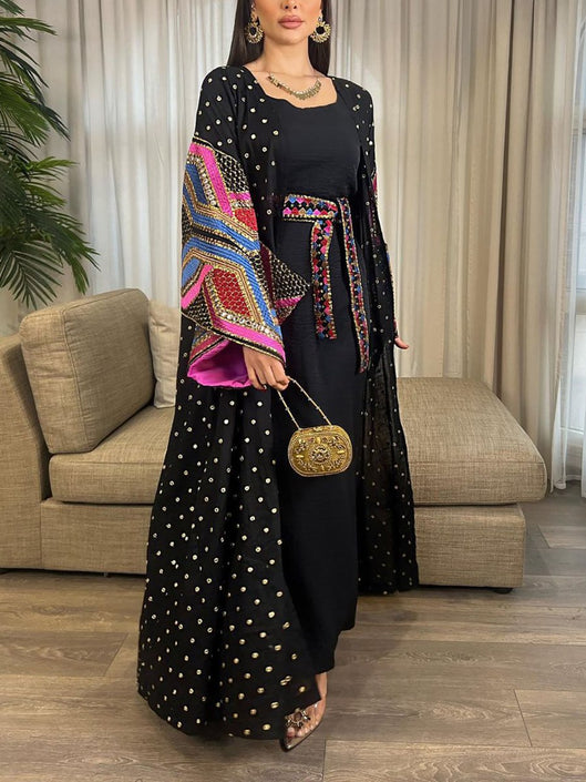 Polka Dot Embroidery Printed Long Sleeve Dress Two Pieces Set