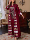 Sequins Embroidery Patchwork Striped V Neck Kaftan