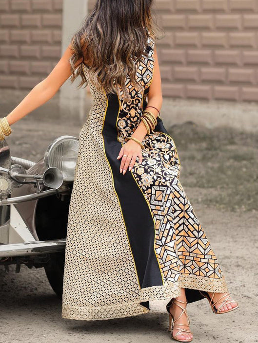 Vintage Pattern Sleeveless Elegant Dress
