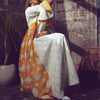 Round neck yellow pattern printed lace joint maxi kaftan dress
