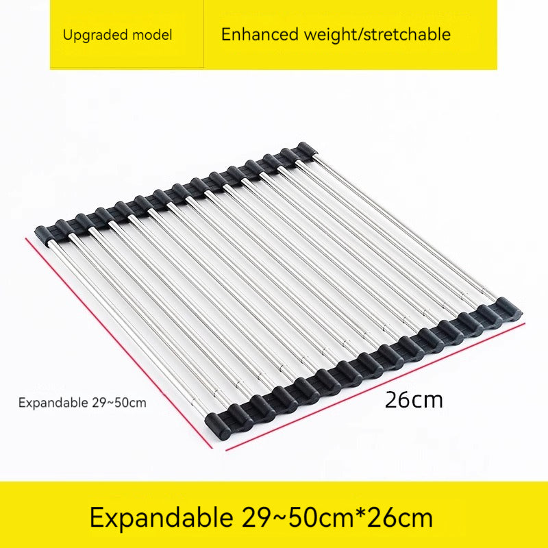 KT-1031-002 رف تجفيف حوض المطبخ قابل للتوسيع من الفولاذ المقاوم للصدأ عالي الجودة - قطعتين 