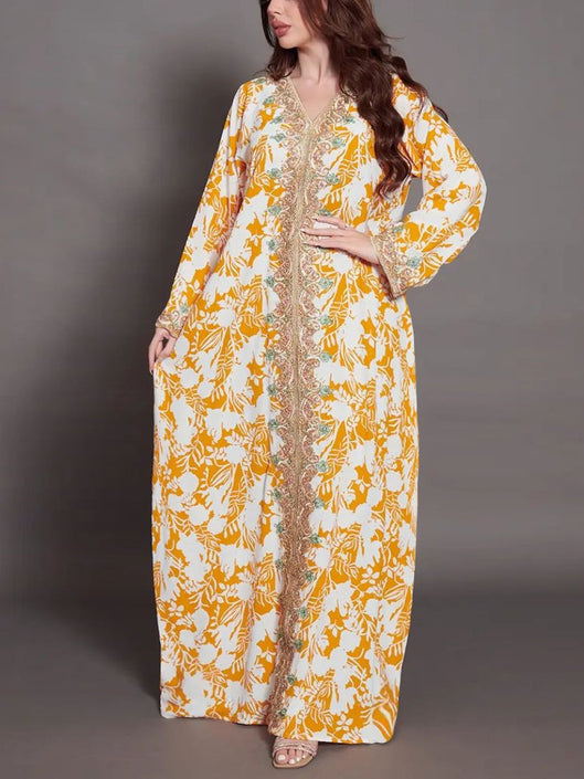 عباية نسائية بأكمام طويلة ورقبة على شكل حرف V عتيقة 