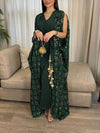 Green Geometric Embroidery Sequin Jumpsuit and OutwearTwo-Piece Set