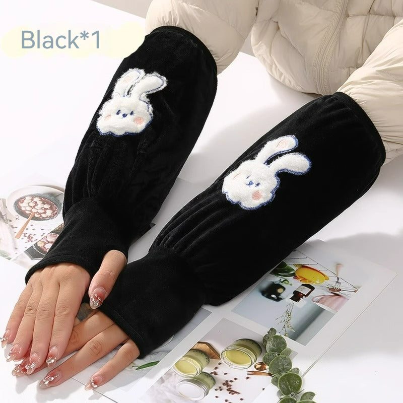 KT-1121-003 أصفاد عالية الجودة، وقفازات، وأصفاد دافئة سميكة مضادة للقاذورات للخريف والشتاء، وأصفاد مقاومة للأوساخ، وواقي أكمام لتدفئة اليد 2 في 1 من الرسوم المتحركة للطلاب - زوجان 