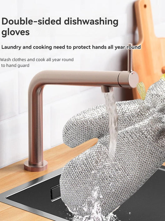 KT-12-27-02 Wire Dishwashing Gloves, Extended Waterproof Cleaning Gloves, Thermal Insulation Kitchen Brush, Thickened and Durable Pot Brush for Women's Household Chores - 5 Pieces