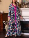 Floral Pattern Vneck Long Sleeve Kaftan