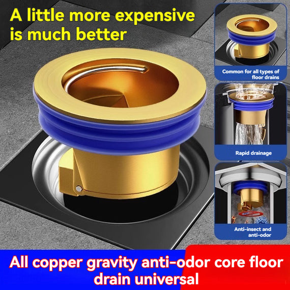 KT-12-29 - 2001 قلب تصريف أرضية نحاسي كامل الجاذبية، منزلي، مجاري المرحاض، مضاد للروائح الكريهة، قطعة فنية مضادة للروائح الكريهة، سعة كبيرة للحمام، قلب عالمي - 3 قطع 