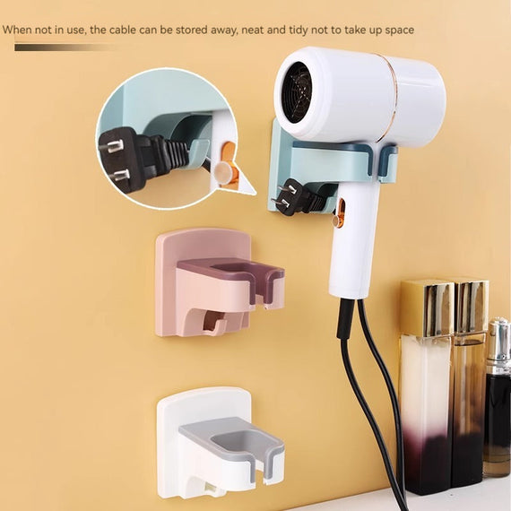 KT-12-08-007 رف مجفف الشعر، رف معلق بدون ثقب لمجفف الشعر، معلق على جدار الحمام، دعامة كسولة لمجفف الشعر - 3 قطع 