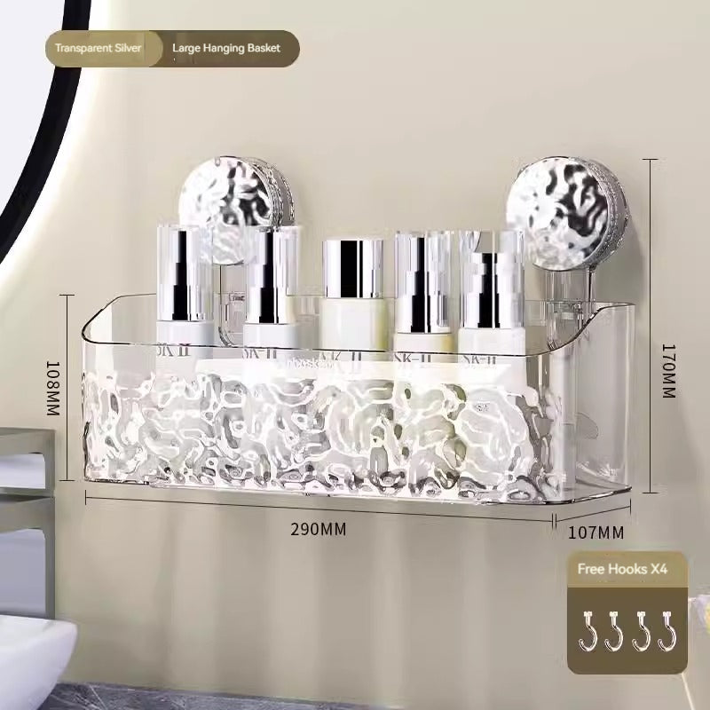 KT-1110-004 بسيط، نمط جليدي، كوب شفط قوي، رف، منزل نظيف قابل للإزالة، حمام عائلي، مرحاض، سعة كبيرة، سلة تخزين الصرف - 4 قطع 