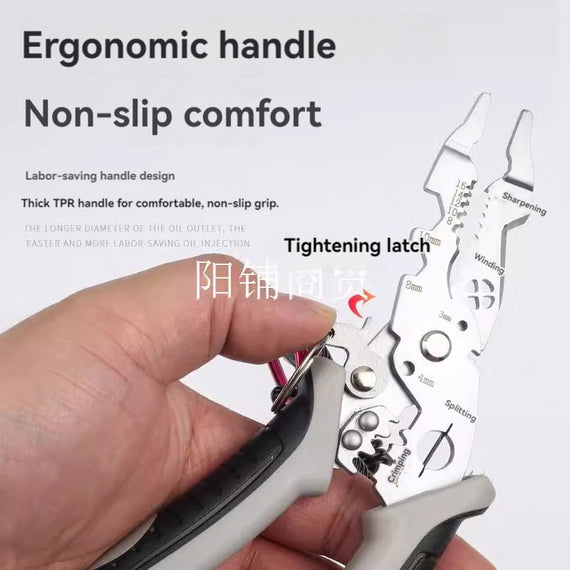 KT-15-25-011 Multi-Function (Elbow) Wire Stripping Pliers, Splitter Pliers, Stripping, Stripping, Crimping, Winding, Industrial Splitter, Wire Cutting, Wire Pipe Laying Special Pliers
