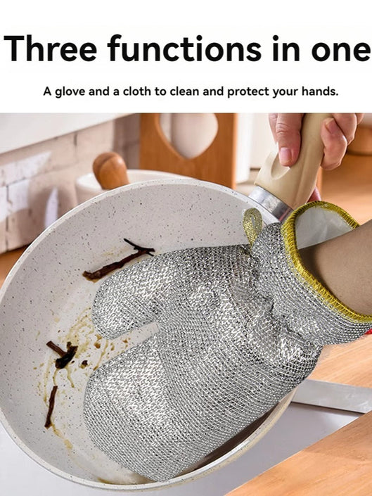 KT-12-27-02 Wire Dishwashing Gloves, Extended Waterproof Cleaning Gloves, Thermal Insulation Kitchen Brush, Thickened and Durable Pot Brush for Women's Household Chores - 5 Pieces