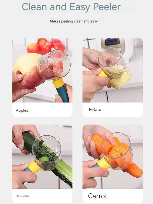 KT-12-19-002 مقشرة تخزين متعددة الوظائف، مع مكشطة صندوق تخزين، وسكين تقشير الفاكهة والبطاطس - قطعتين 