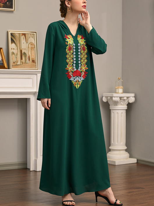 تصميم هوديي الأزهار التطريز الفستان غير الرسمي