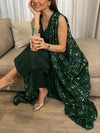 Green Geometric Embroidery Sequin Jumpsuit and OutwearTwo-Piece Set
