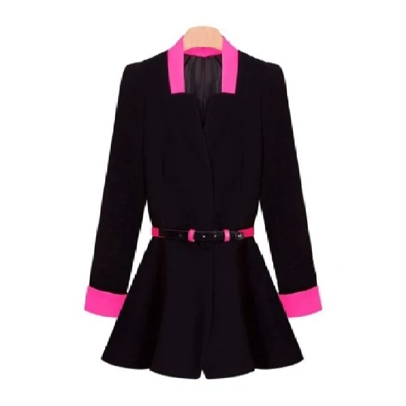 النساء الكوريات الكوري الجديد مطوي السترة العميقة V-Neck Slim Jacket Coat Black