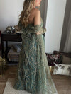 Mesh Embroidered Strapless Dress and Outer Two-Piece Set