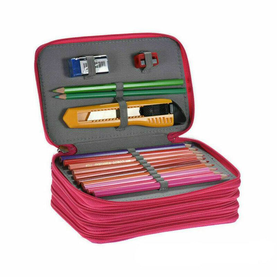 حقيبة مقلمة كبيرة مميزة مكونة من 4 طبقات - أحمر