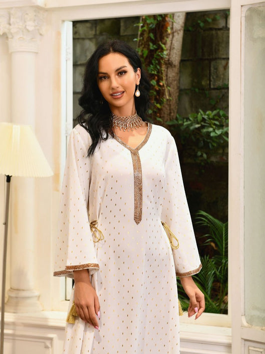 Golden Polka Dots v الرقبة طويلة الأكمام الأنيقة