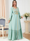 Fishtail Hemline Embroidery Pattern Long Sleeve V Neck Lady Abaya