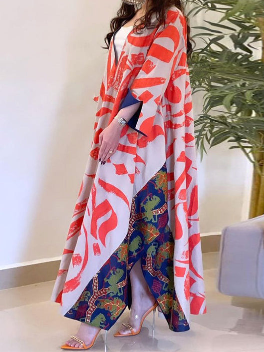 فستان نسائي برتقالي بأكمام طويلة وفضفاض من الساتان الرمضاني