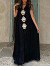 Elegant Black Embroidered V-Neck Sleeveless Dress