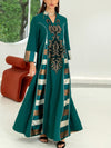 Sequins Embroidery Patchwork Striped V Neck Kaftan