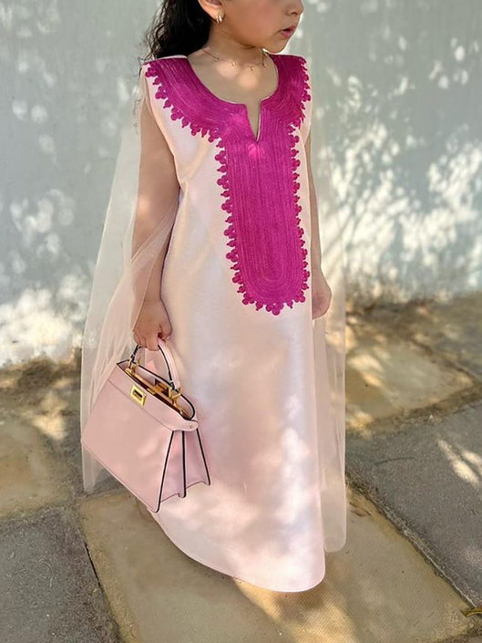 Satin Print Round Neck Children's Dress