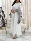Pattern cuff baggy white kaftan dress فساتين