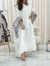 Pattern cuff baggy white kaftan dress فساتين