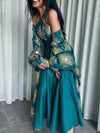 Gold embroidered dress + baggy cardigan two-piece set