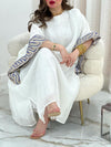 Pattern cuff baggy white kaftan dress فساتين