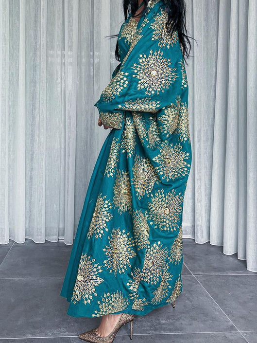 Gold embroidered dress + baggy cardigan two-piece set