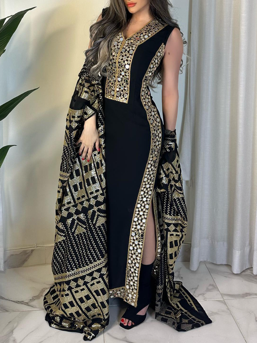 V Neck Slit Sleeveless Dress and Outerwear Set