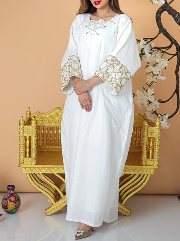 V neck strappy printed white maxi dress